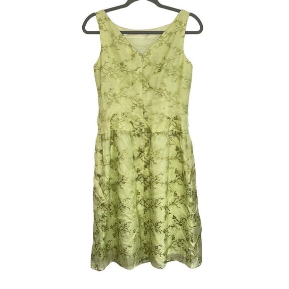Talbots 100% Silk Size 4 Green Embroidered Drop Waist Fairy Dress‎ vtg - Picture 2 of 11